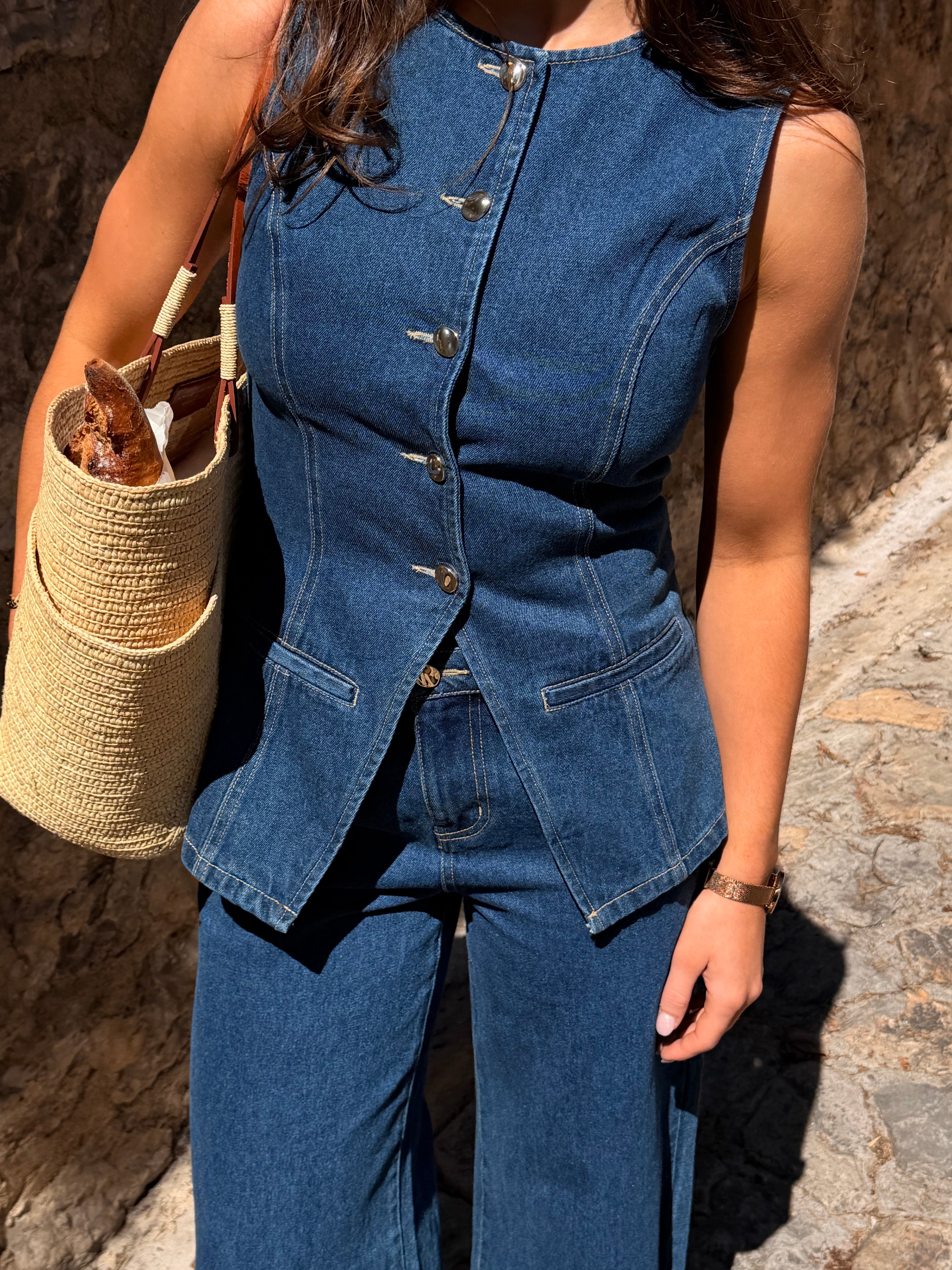 VMMARY DENIM WAISTCOAT - Dark Blue Denim